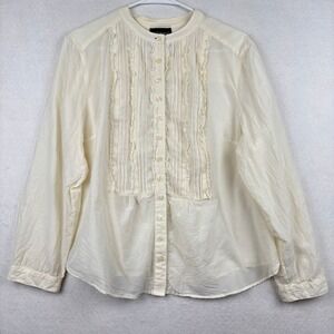 Lane Bryant Blouse Womens 14 16 Cotton Silk Ruffle Pleated Romantic